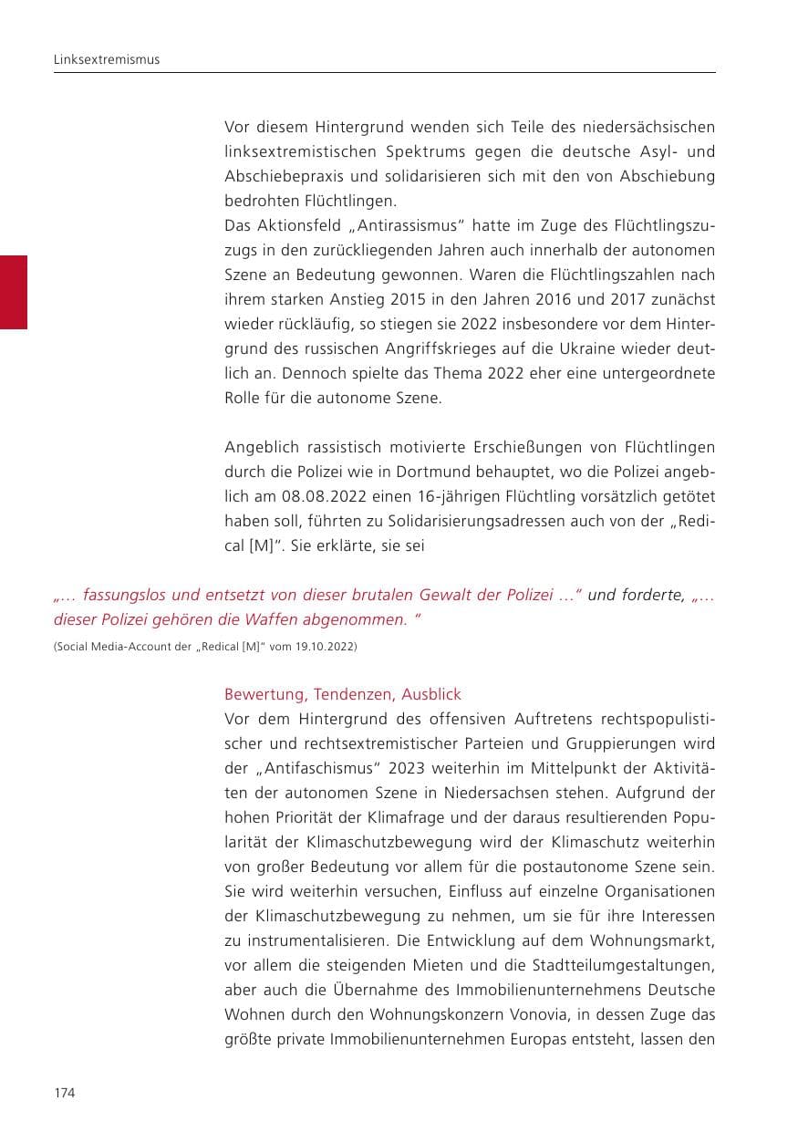 Seite 176 des Verfassungsschutzbericht 2022 Niedersachsen