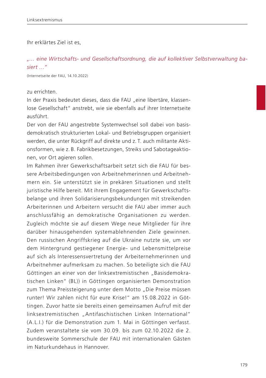 Seite 181 des Verfassungsschutzbericht 2022 Niedersachsen
