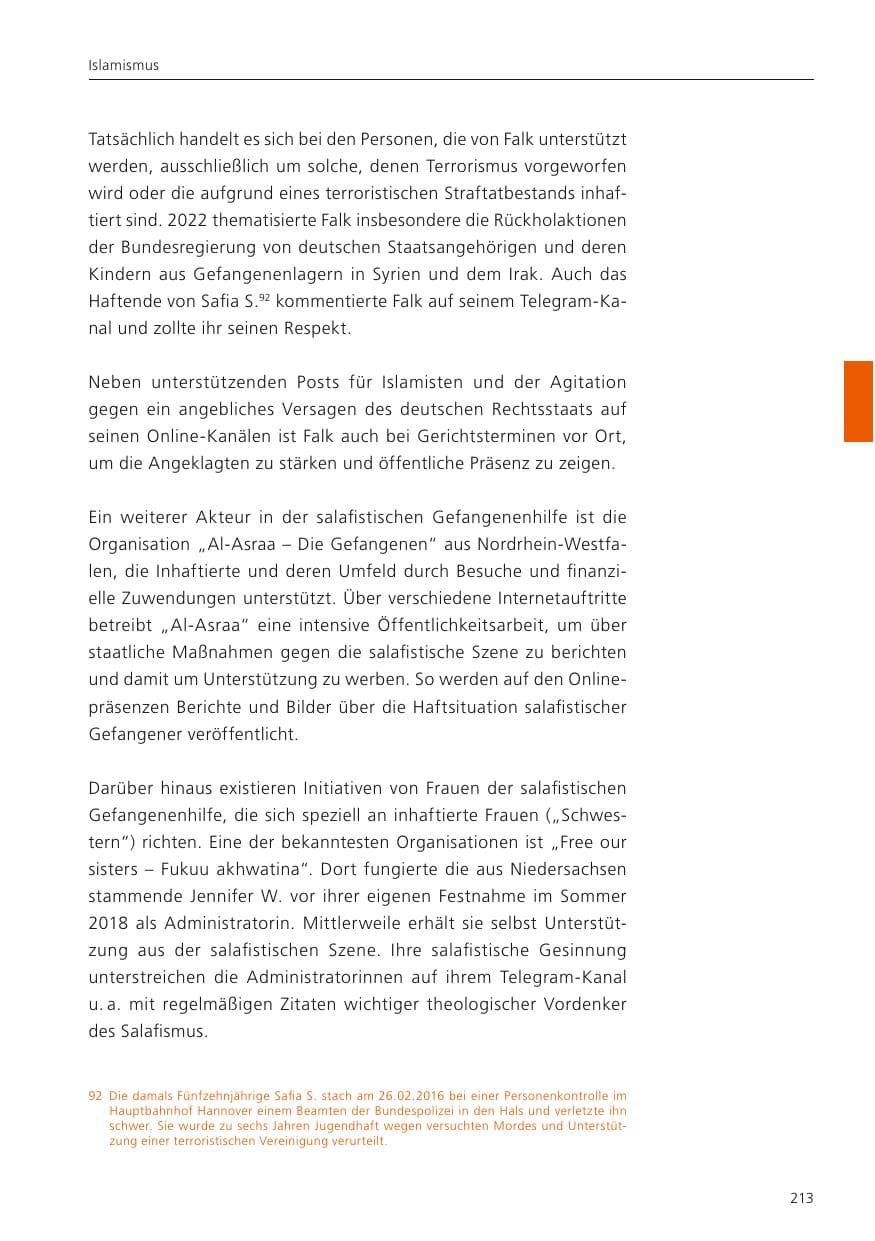 Seite 215 des Verfassungsschutzbericht 2022 Niedersachsen