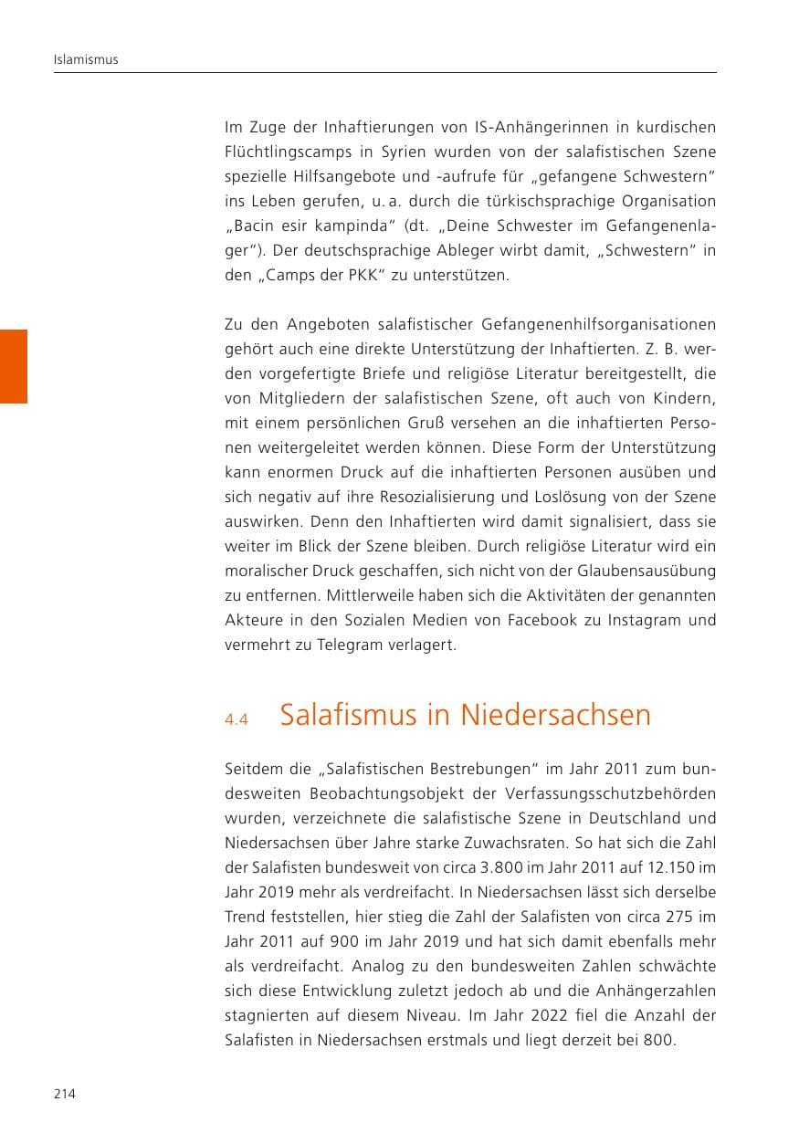 Seite 216 des Verfassungsschutzbericht 2022 Niedersachsen