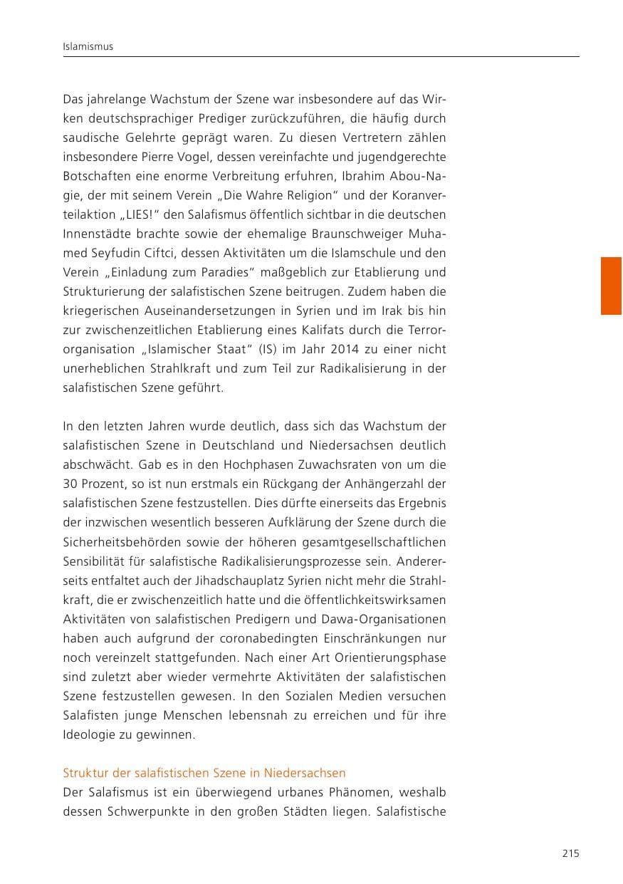 Seite 217 des Verfassungsschutzbericht 2022 Niedersachsen