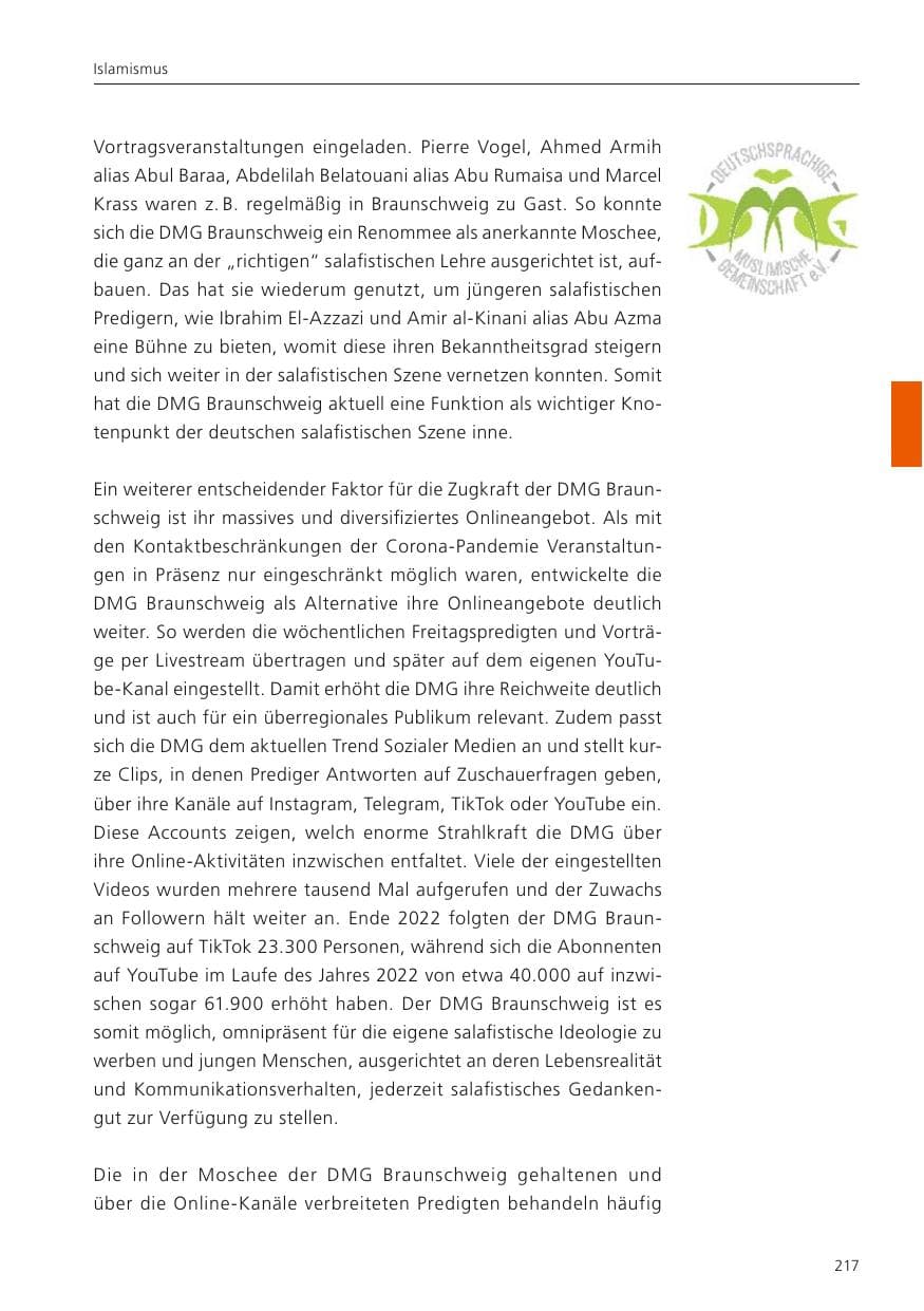 Seite 219 des Verfassungsschutzbericht 2022 Niedersachsen