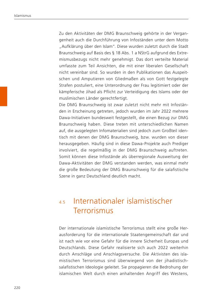 Seite 222 des Verfassungsschutzbericht 2022 Niedersachsen