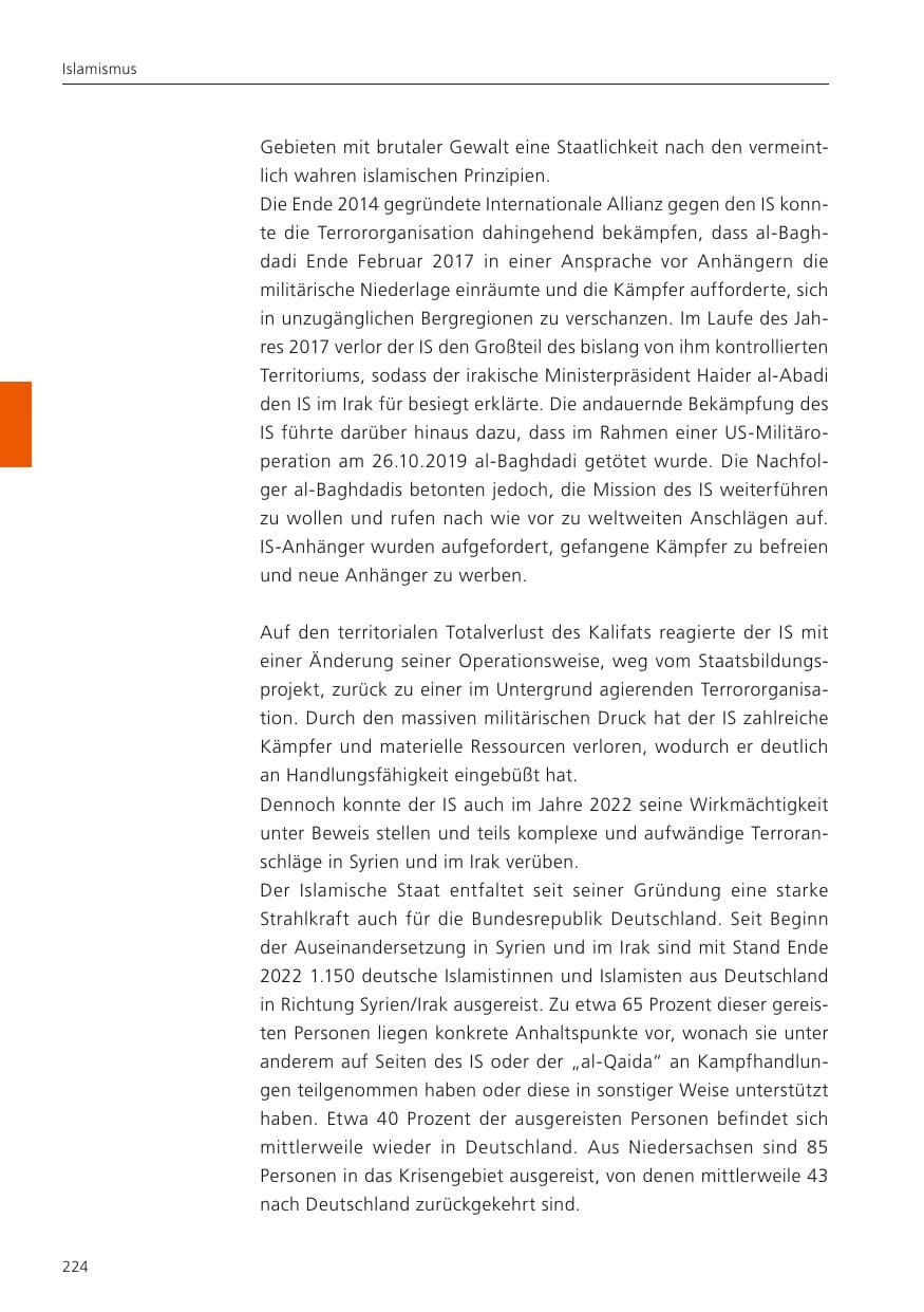 Seite 226 des Verfassungsschutzbericht 2022 Niedersachsen