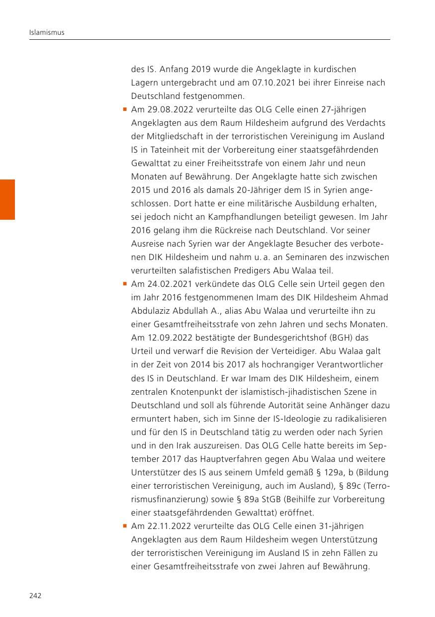 Seite 244 des Verfassungsschutzbericht 2022 Niedersachsen