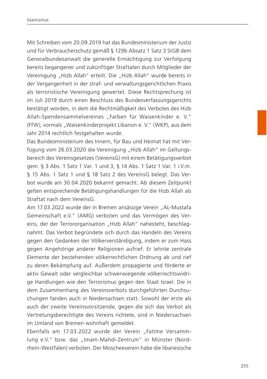Seite 257 des Verfassungsschutzbericht 2022 Niedersachsen