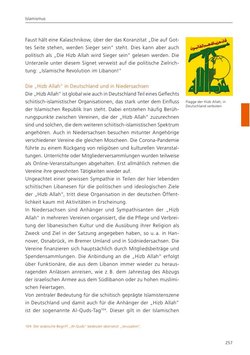 Seite 259 des Verfassungsschutzbericht 2022 Niedersachsen