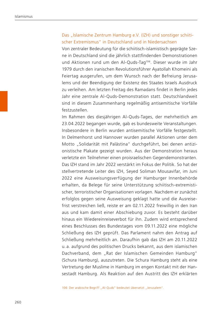 Seite 262 des Verfassungsschutzbericht 2022 Niedersachsen