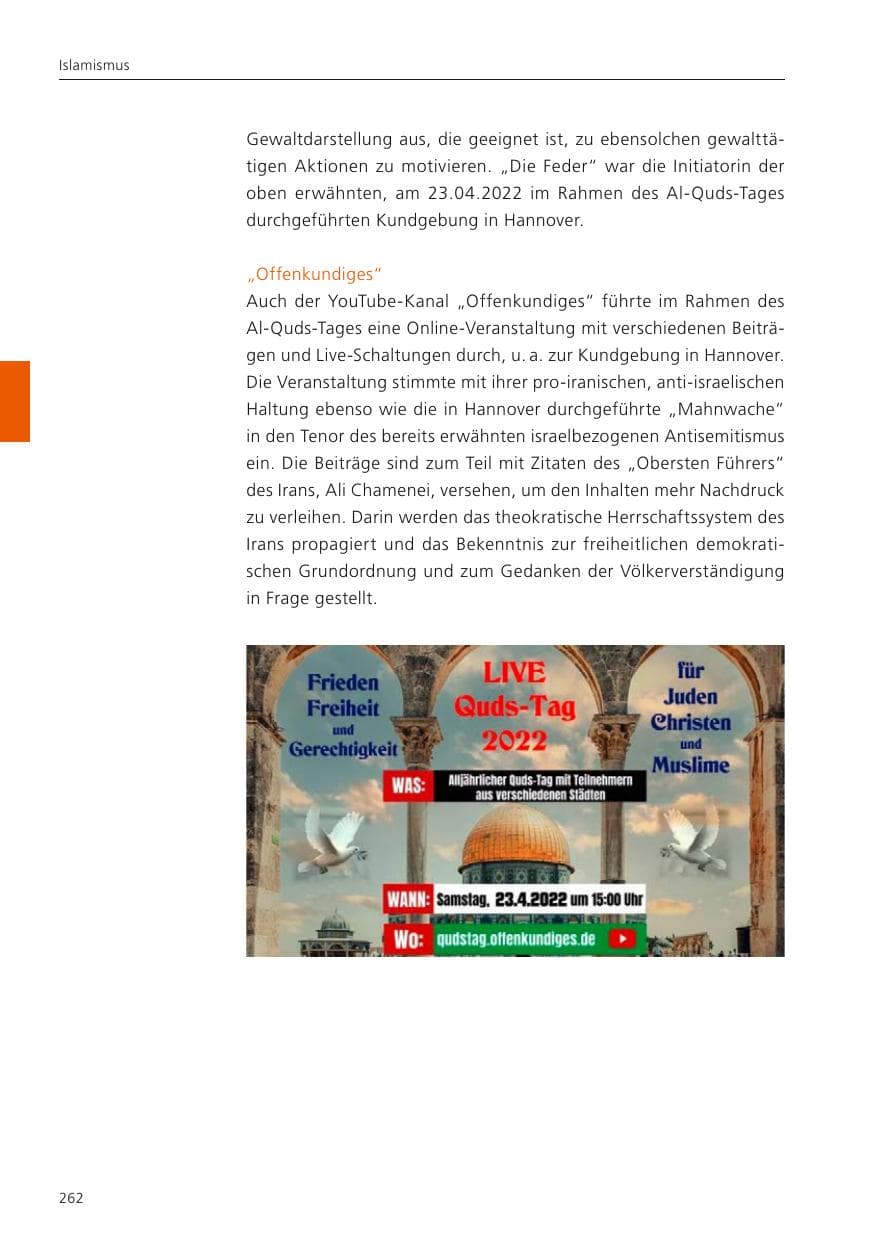 Seite 264 des Verfassungsschutzbericht 2022 Niedersachsen