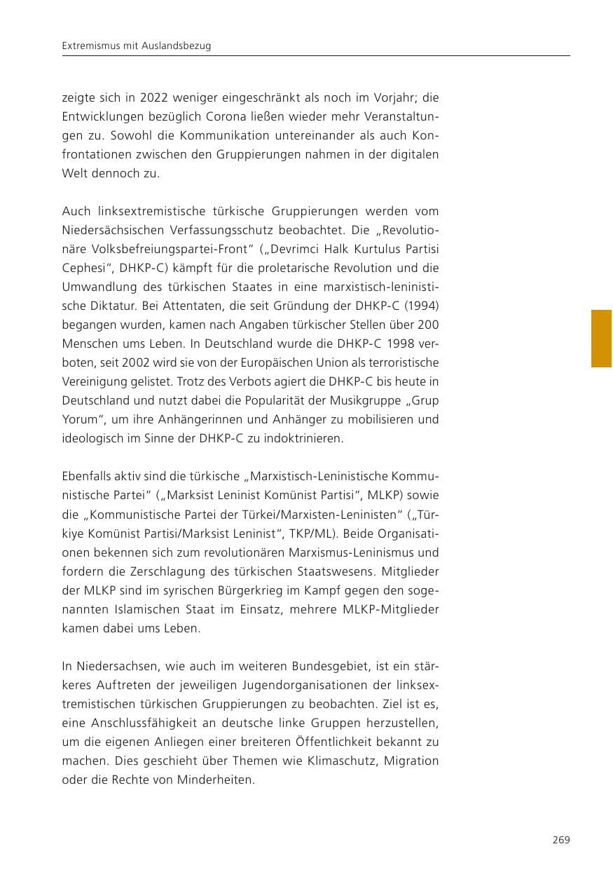 Seite 271 des Verfassungsschutzbericht 2022 Niedersachsen