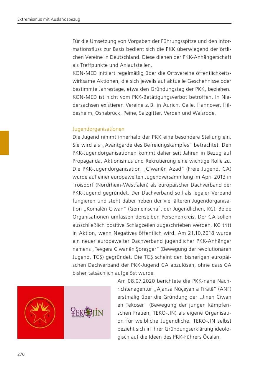 Seite 278 des Verfassungsschutzbericht 2022 Niedersachsen