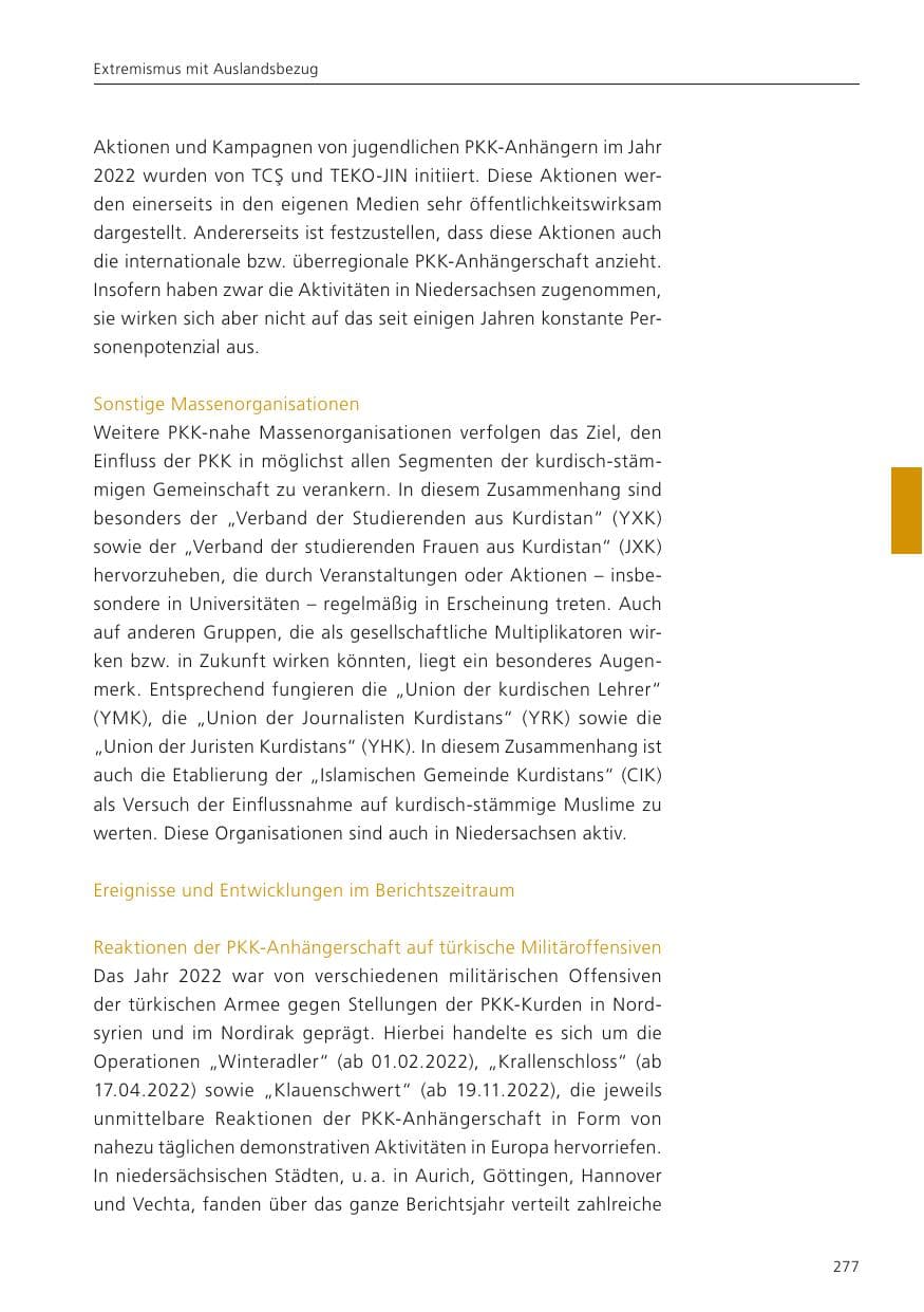 Seite 279 des Verfassungsschutzbericht 2022 Niedersachsen