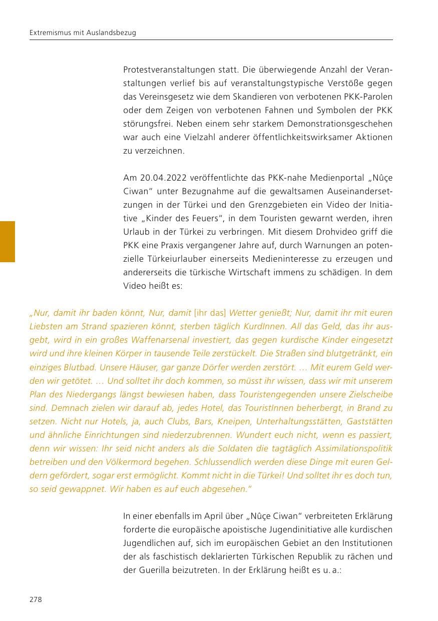 Seite 280 des Verfassungsschutzbericht 2022 Niedersachsen