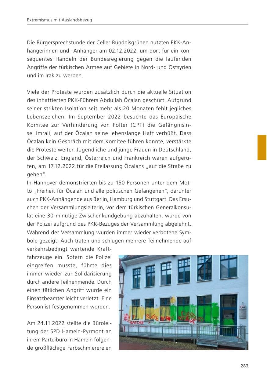Seite 285 des Verfassungsschutzbericht 2022 Niedersachsen