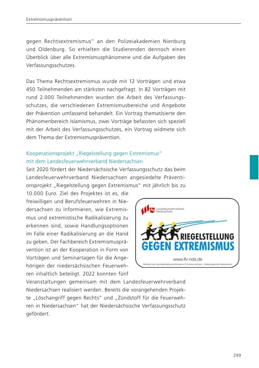 Seite 301 des Verfassungsschutzbericht 2022 Niedersachsen