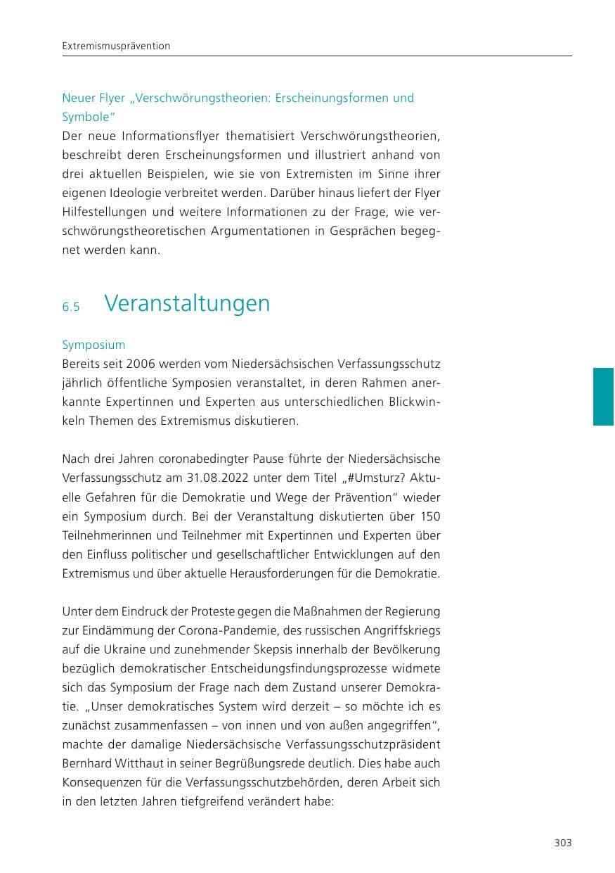Seite 305 des Verfassungsschutzbericht 2022 Niedersachsen
