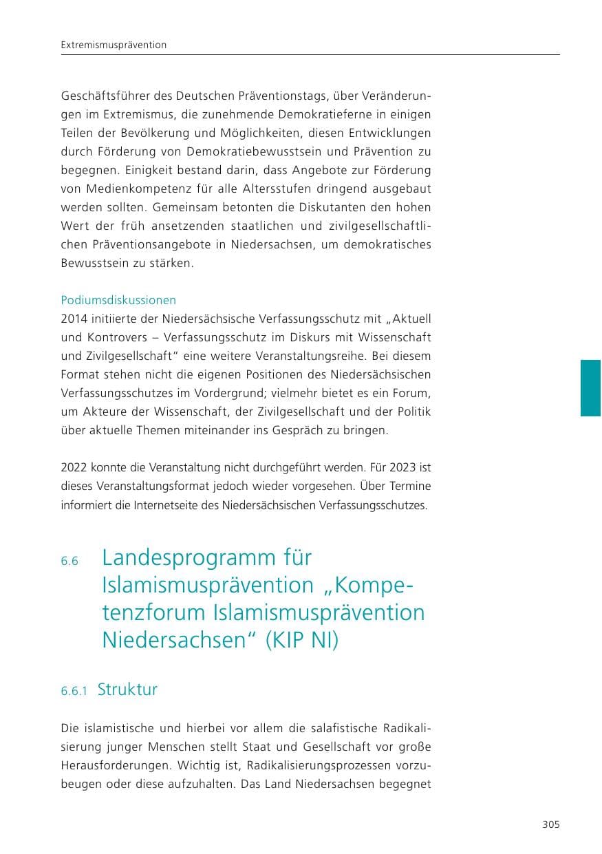 Seite 307 des Verfassungsschutzbericht 2022 Niedersachsen