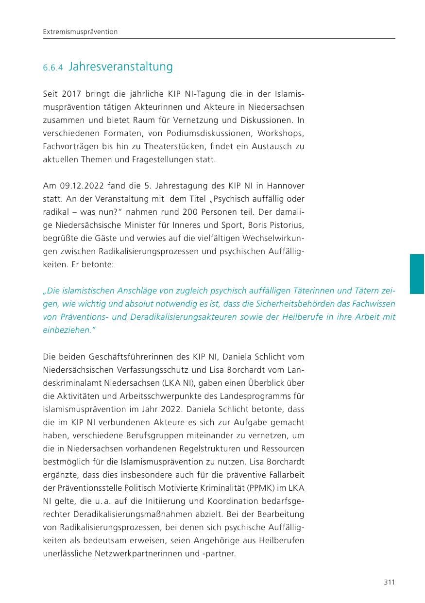 Seite 313 des Verfassungsschutzbericht 2022 Niedersachsen