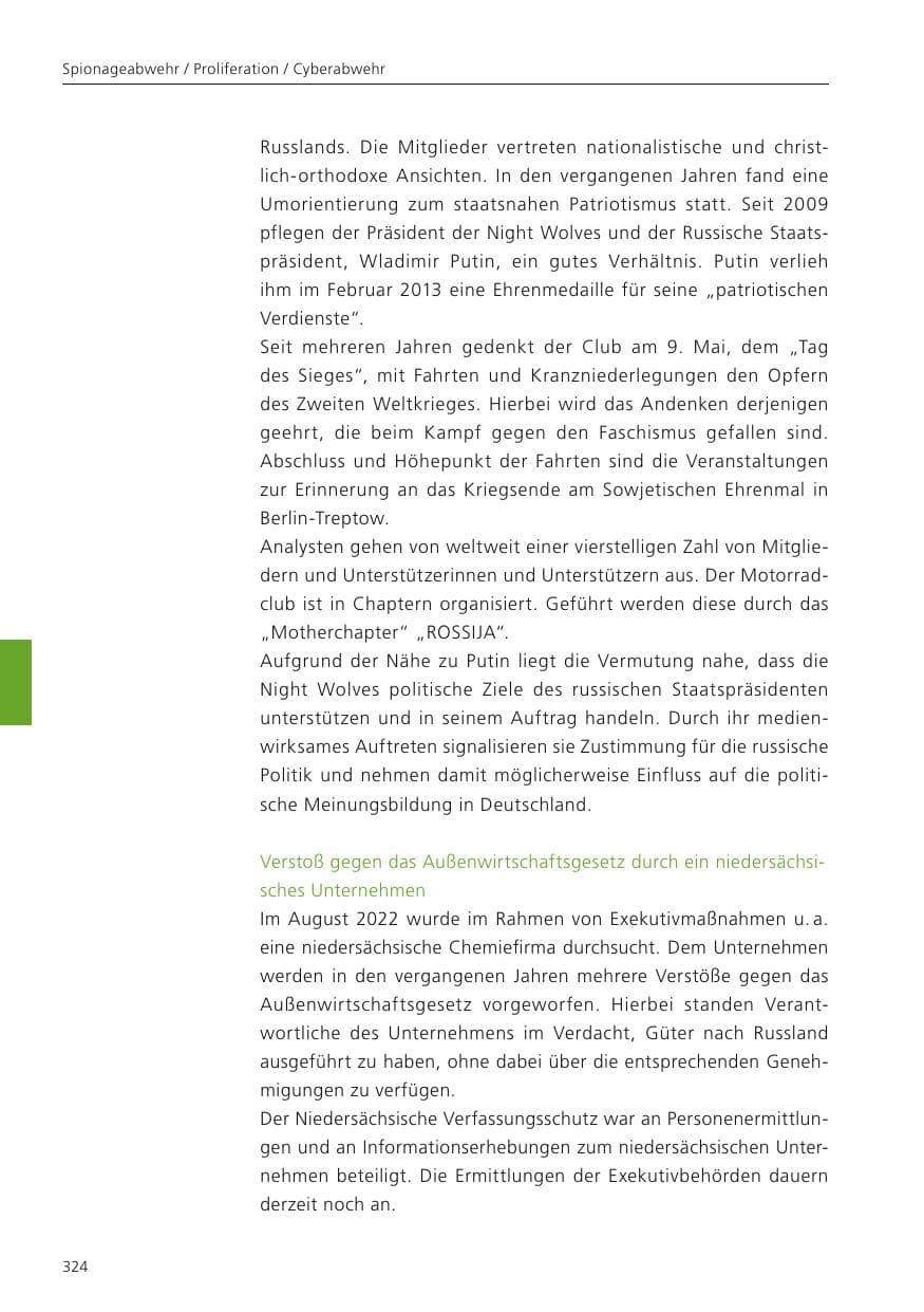 Seite 326 des Verfassungsschutzbericht 2022 Niedersachsen