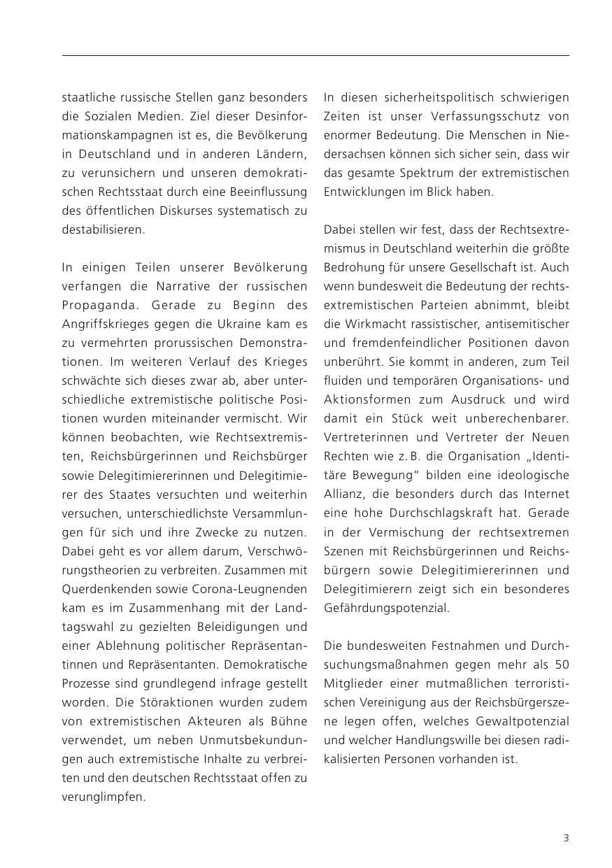 Seite 5 des Verfassungsschutzbericht 2022 Niedersachsen