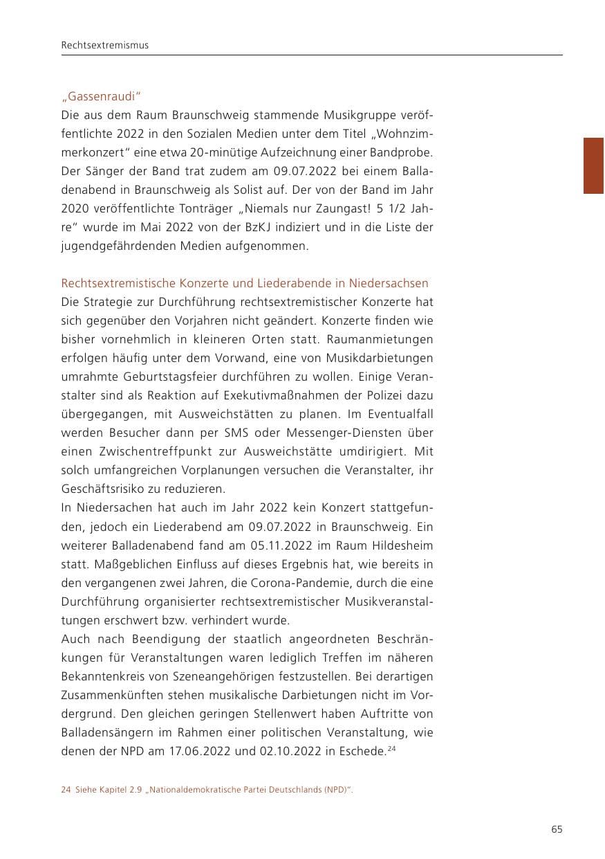 Seite 67 des Verfassungsschutzbericht 2022 Niedersachsen