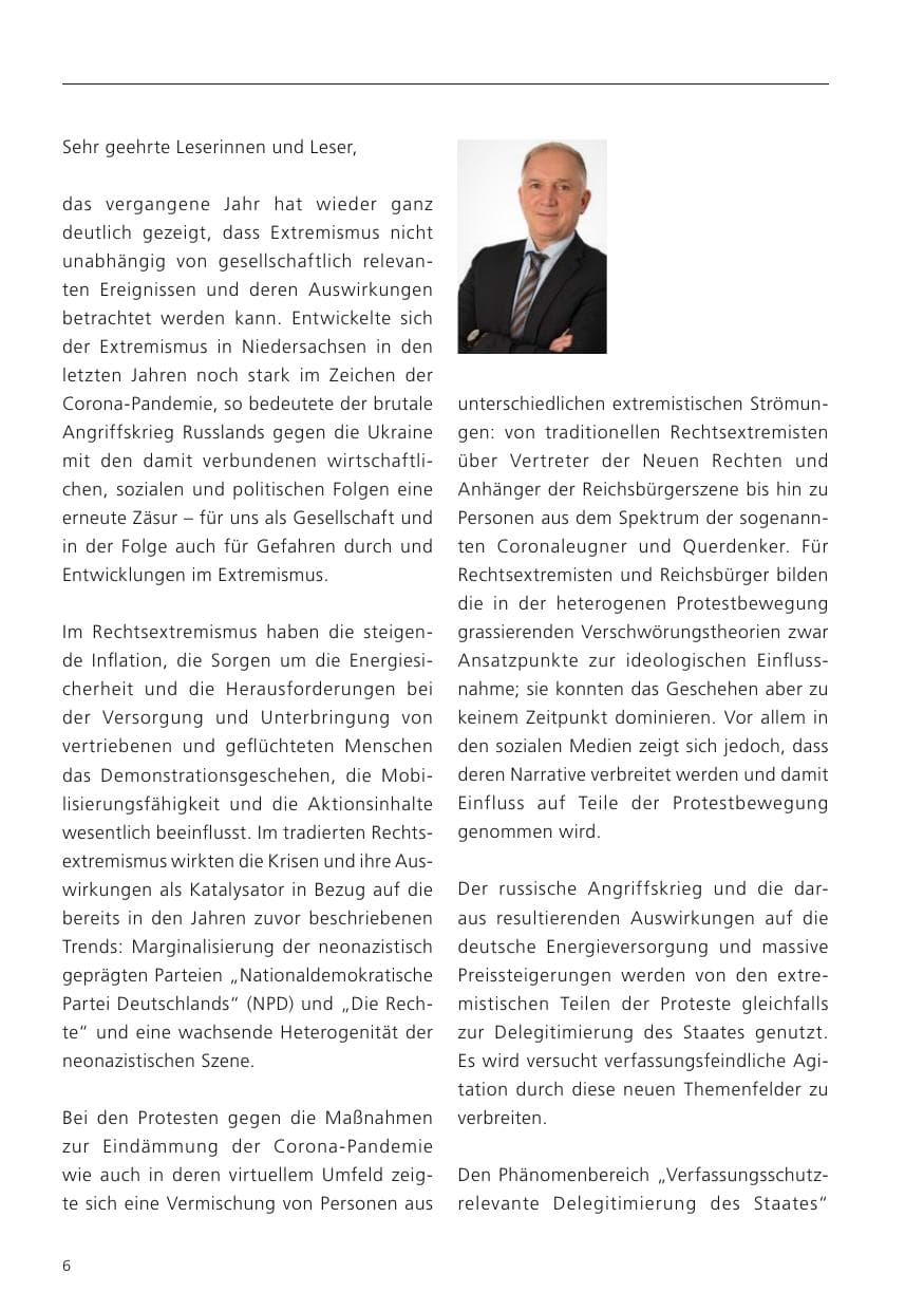 Seite 8 des Verfassungsschutzbericht 2022 Niedersachsen