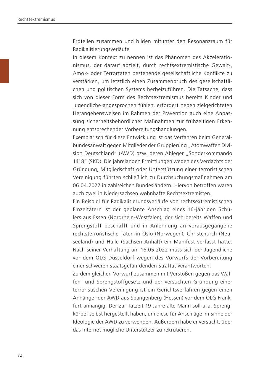 Seite 74 des Verfassungsschutzbericht 2022 Niedersachsen