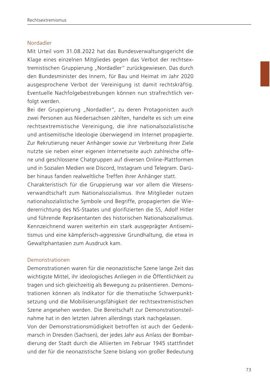 Seite 75 des Verfassungsschutzbericht 2022 Niedersachsen