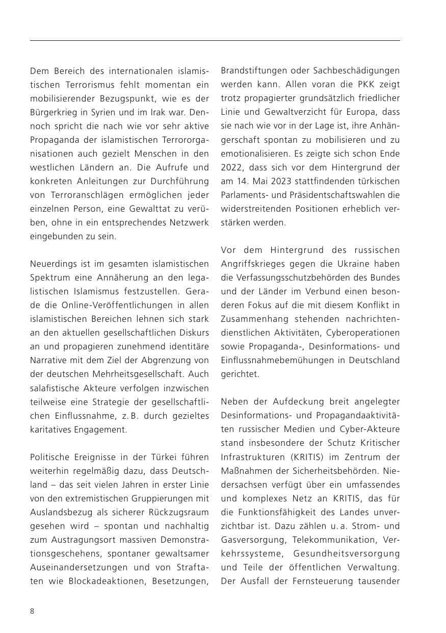 Seite 10 des Verfassungsschutzbericht 2022 Niedersachsen