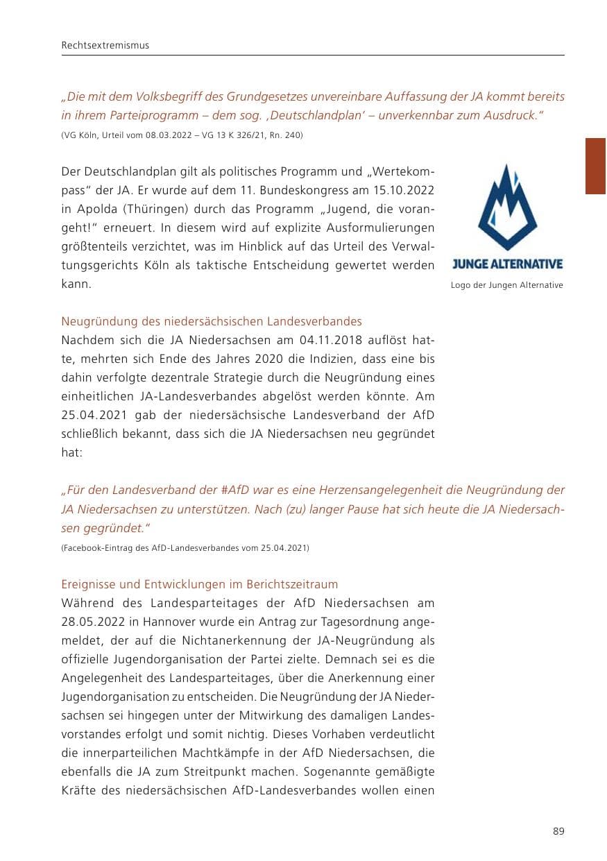 Seite 91 des Verfassungsschutzbericht 2022 Niedersachsen