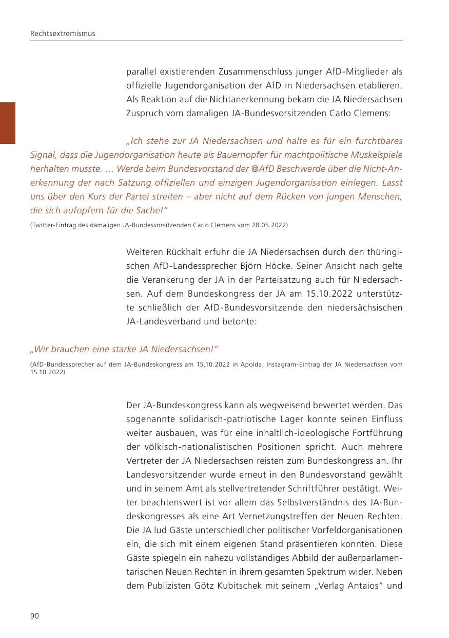 Seite 92 des Verfassungsschutzbericht 2022 Niedersachsen