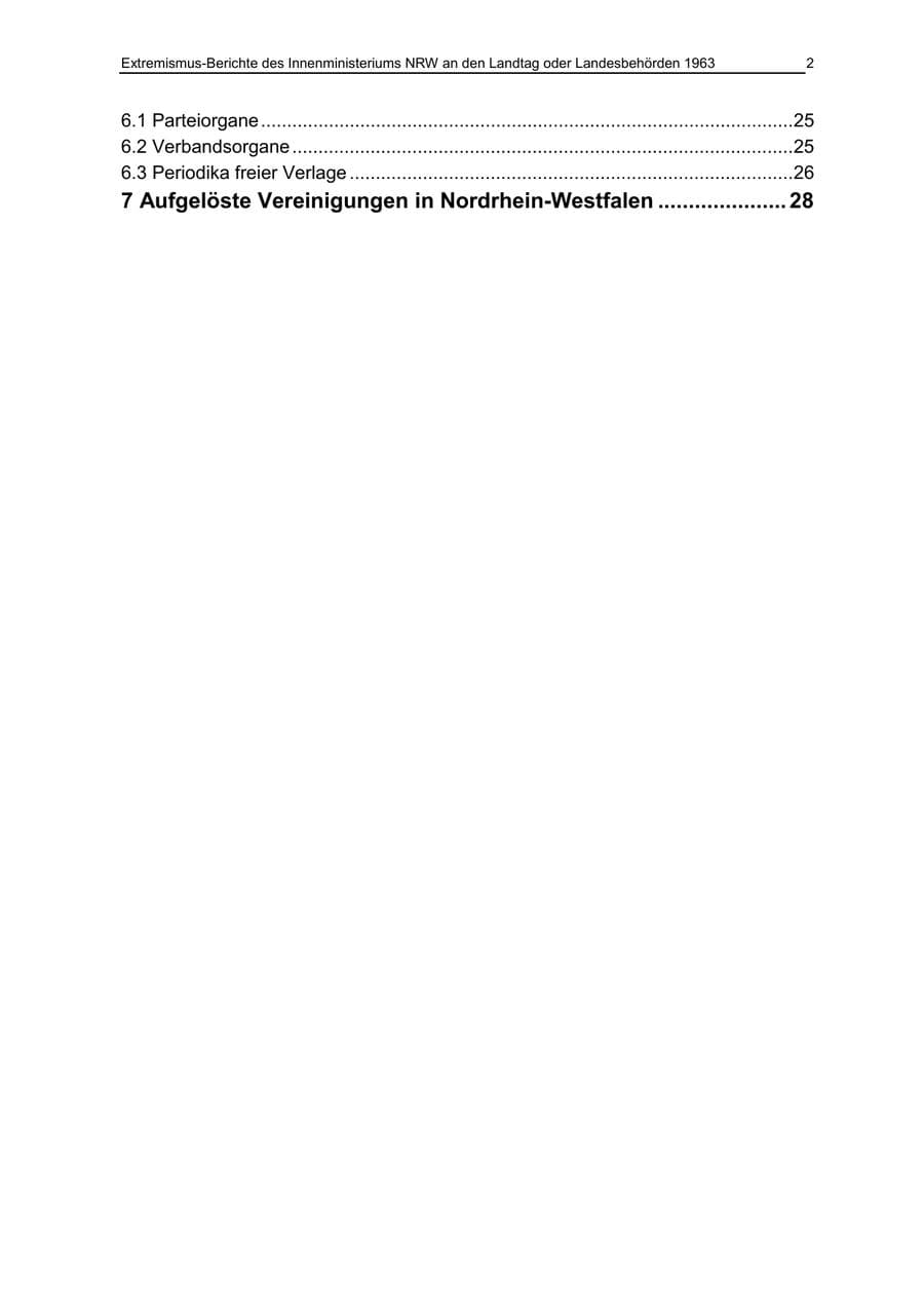 Seite 2 des Verfassungsschutzbericht 1963 Nordrhein-Westfalen