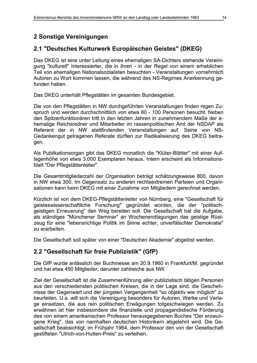 Seite 14 des Verfassungsschutzbericht 1963 Nordrhein-Westfalen