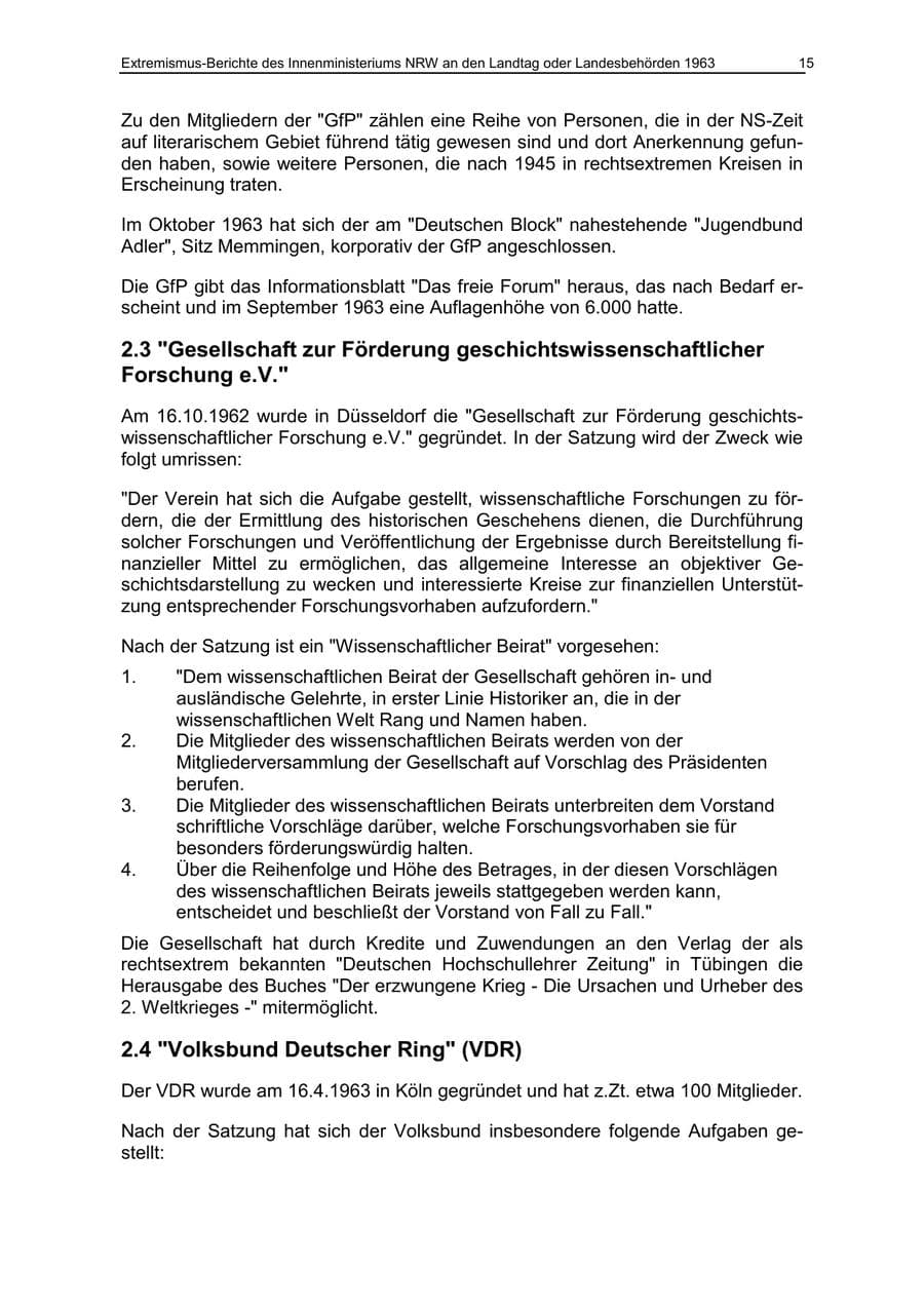 Seite 15 des Verfassungsschutzbericht 1963 Nordrhein-Westfalen