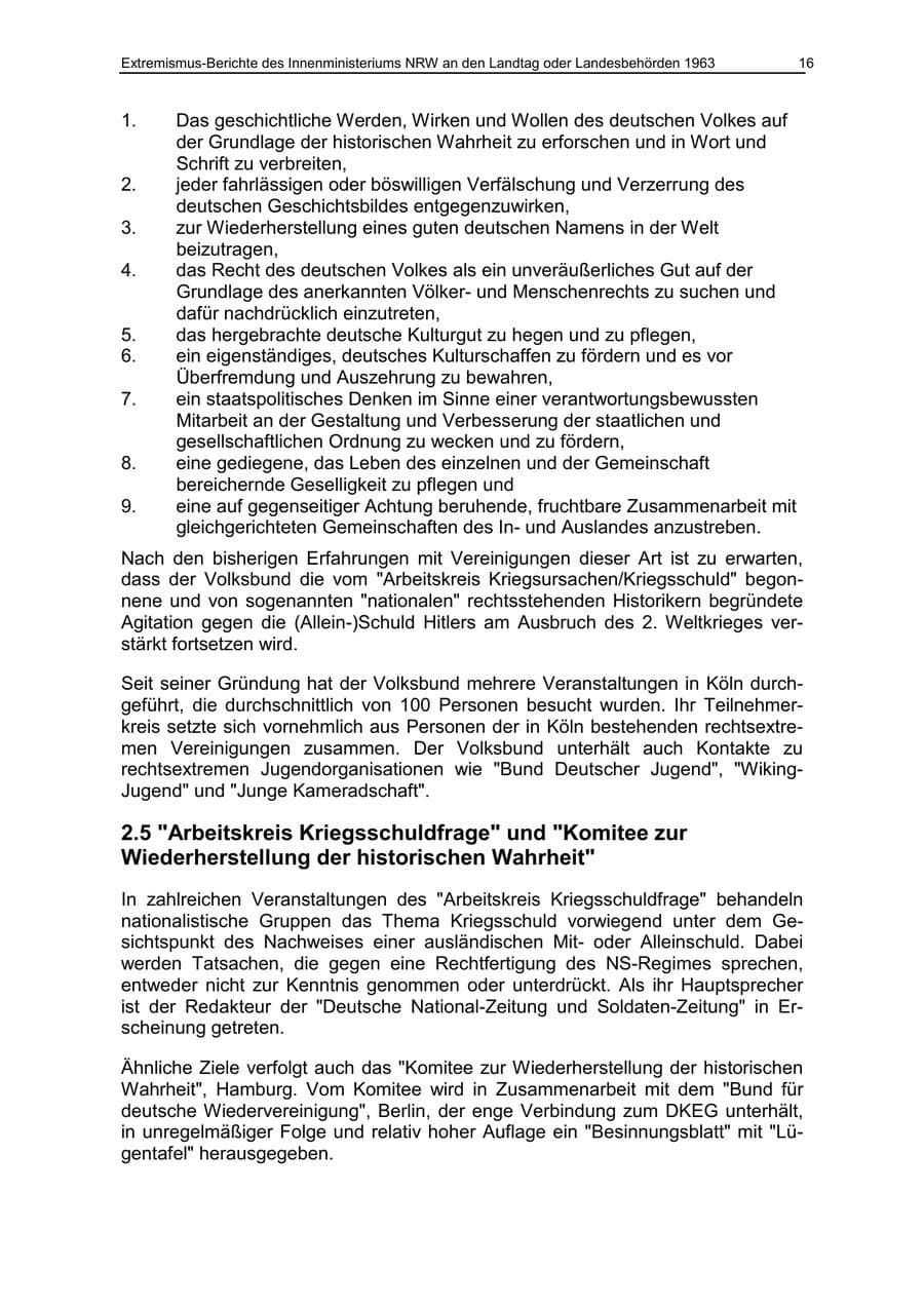 Seite 16 des Verfassungsschutzbericht 1963 Nordrhein-Westfalen
