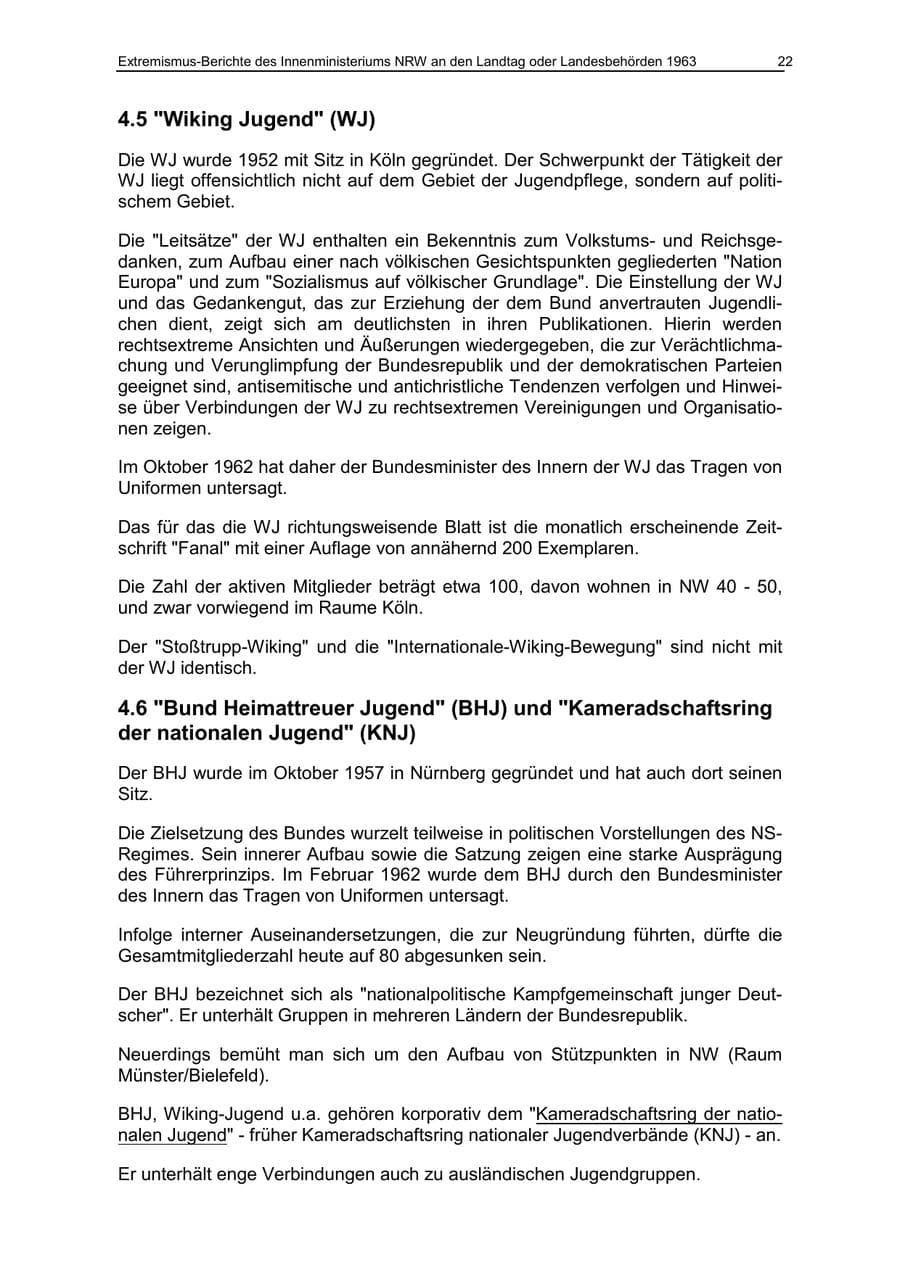 Seite 22 des Verfassungsschutzbericht 1963 Nordrhein-Westfalen
