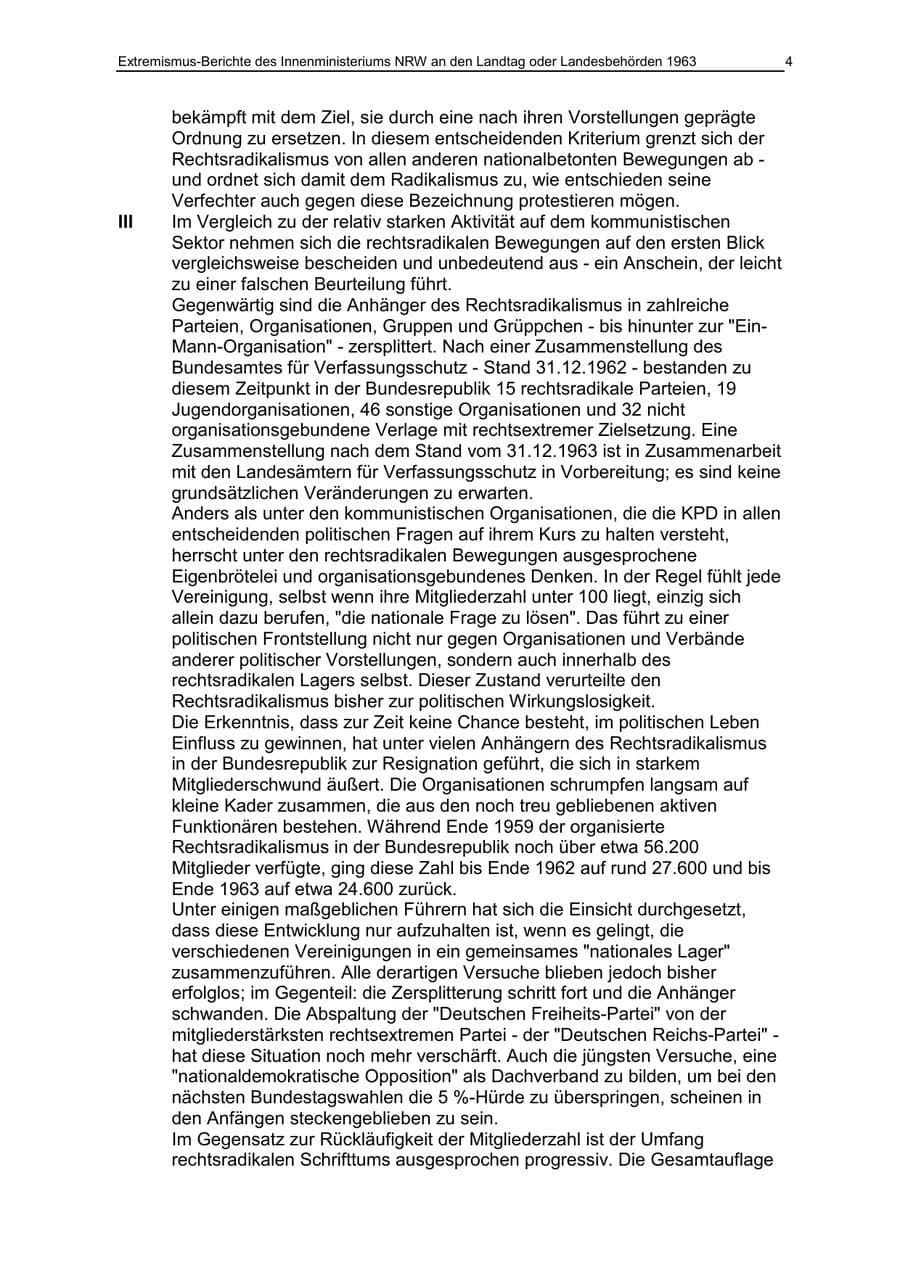 Seite 4 des Verfassungsschutzbericht 1963 Nordrhein-Westfalen
