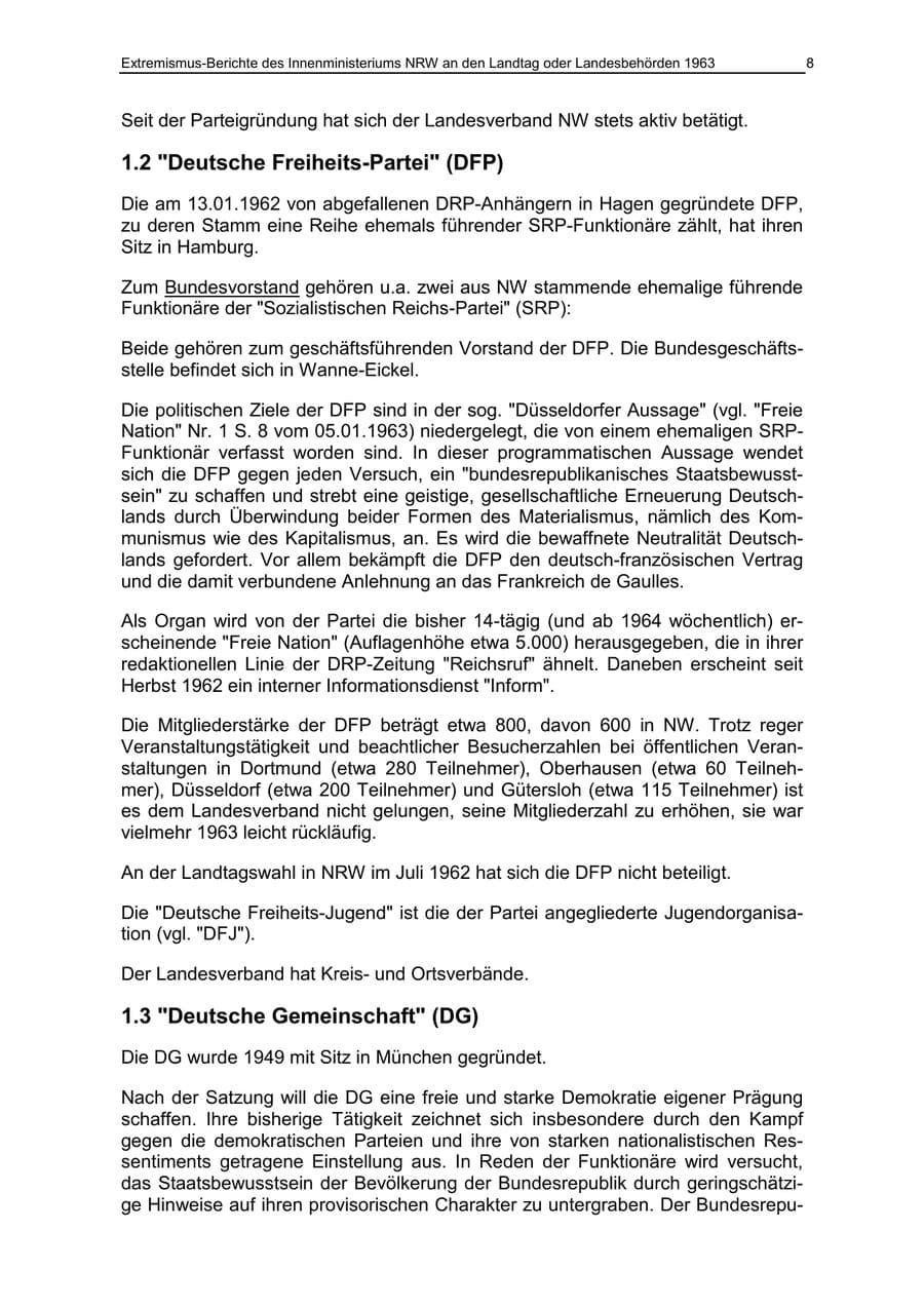 Seite 8 des Verfassungsschutzbericht 1963 Nordrhein-Westfalen