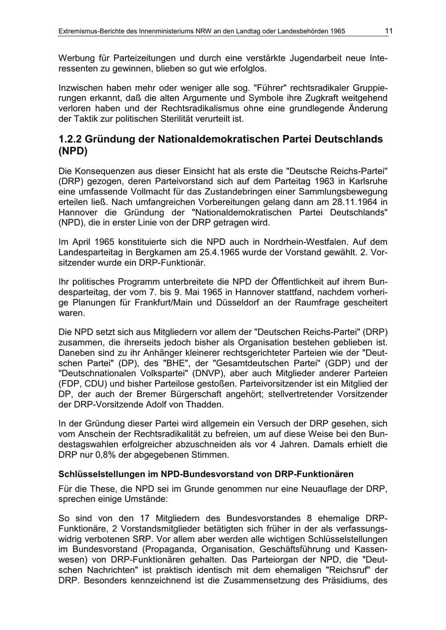 Seite 11 des Verfassungsschutzbericht 1965 Nordrhein-Westfalen