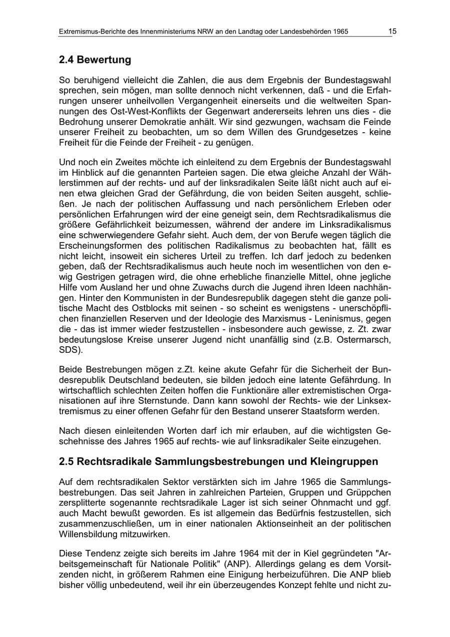 Seite 15 des Verfassungsschutzbericht 1965 Nordrhein-Westfalen