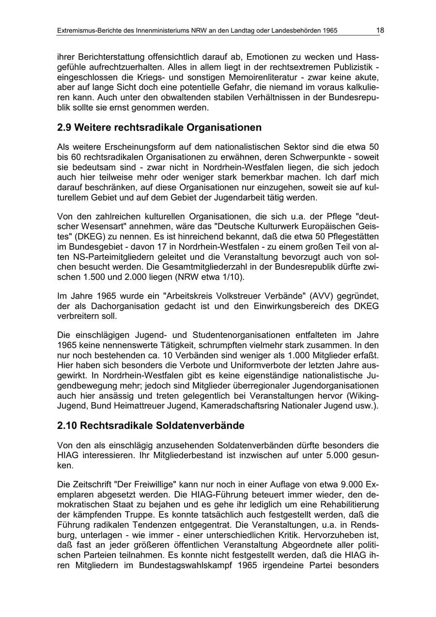 Seite 18 des Verfassungsschutzbericht 1965 Nordrhein-Westfalen