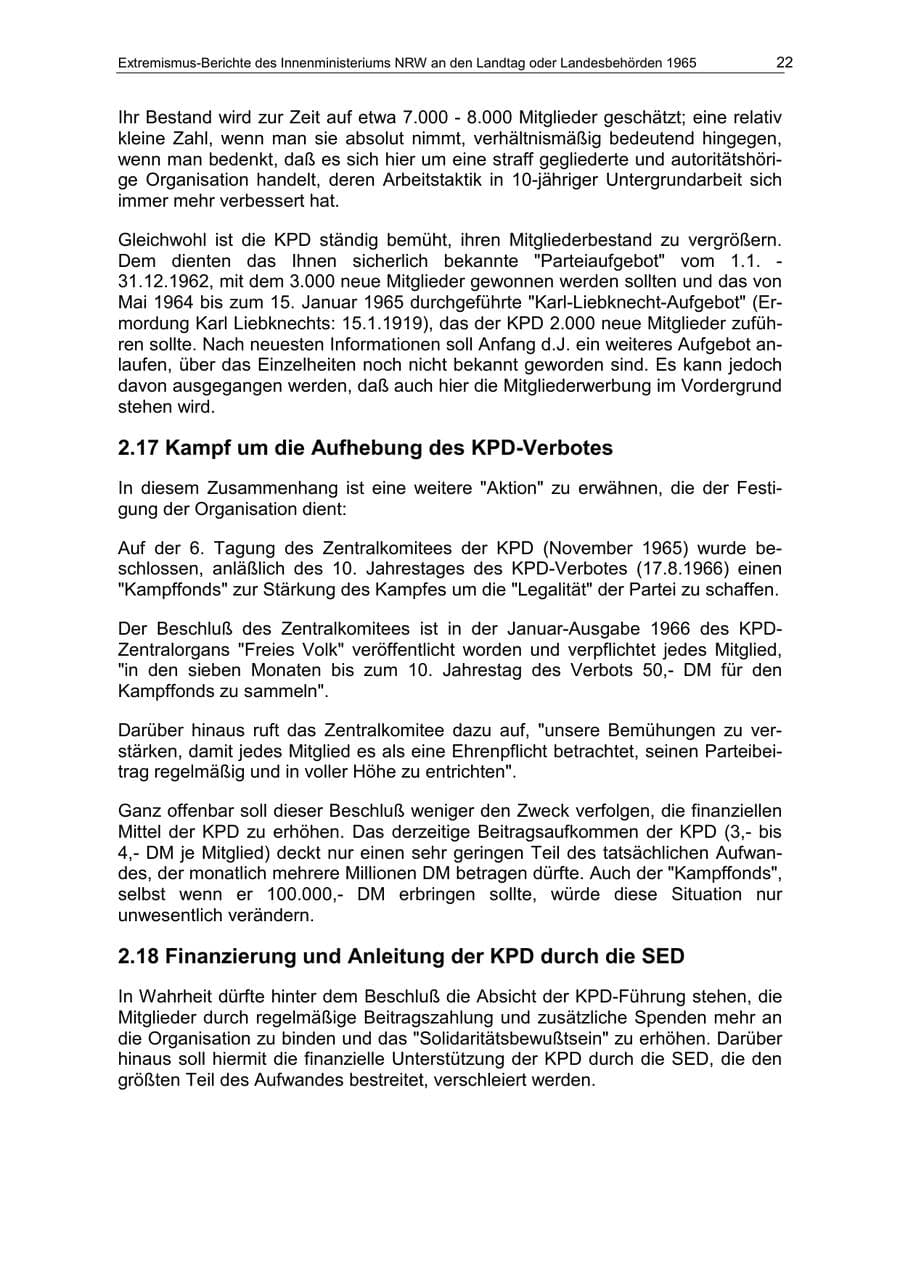 Seite 22 des Verfassungsschutzbericht 1965 Nordrhein-Westfalen