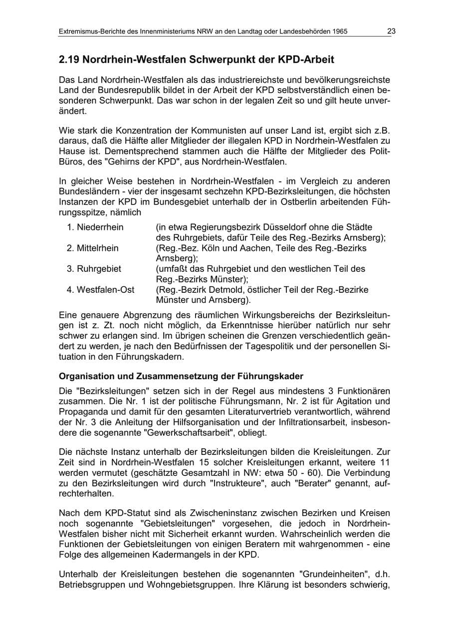 Seite 23 des Verfassungsschutzbericht 1965 Nordrhein-Westfalen