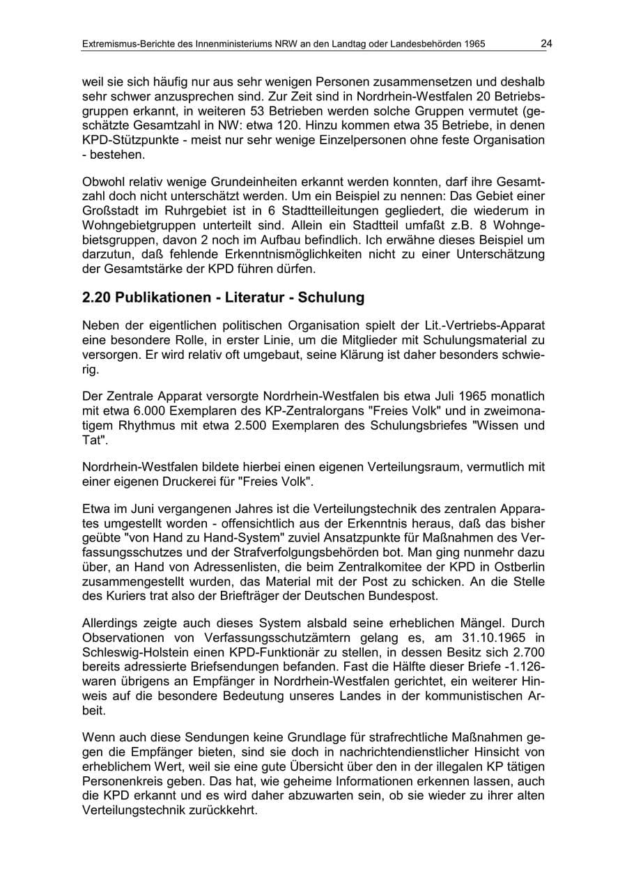 Seite 24 des Verfassungsschutzbericht 1965 Nordrhein-Westfalen