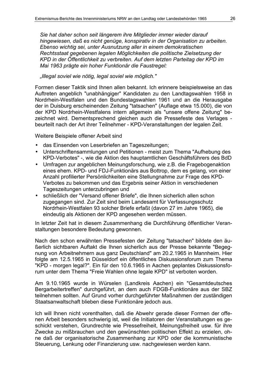 Seite 26 des Verfassungsschutzbericht 1965 Nordrhein-Westfalen