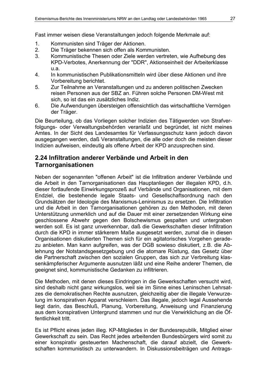 Seite 27 des Verfassungsschutzbericht 1965 Nordrhein-Westfalen