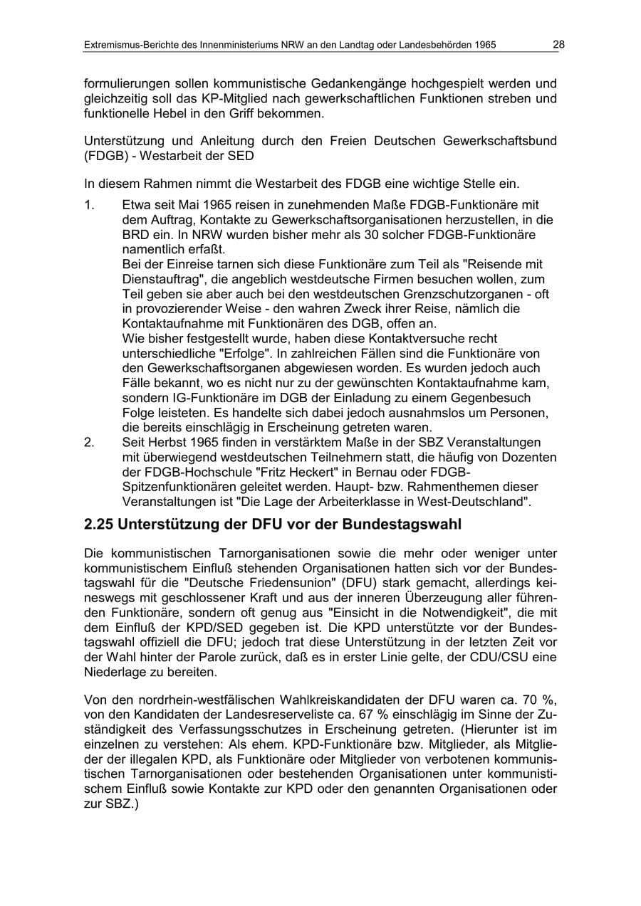 Seite 28 des Verfassungsschutzbericht 1965 Nordrhein-Westfalen