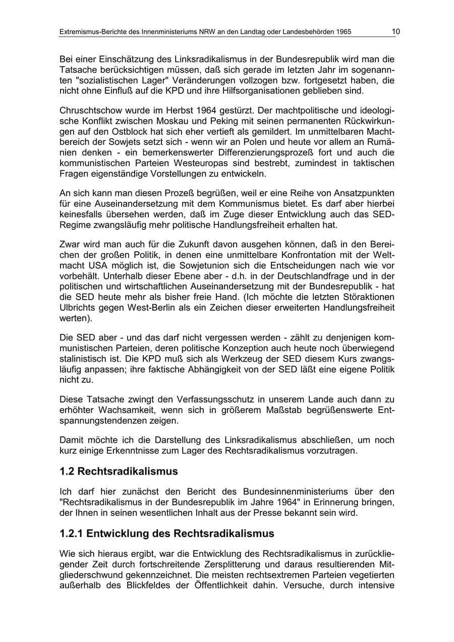 Seite 10 des Verfassungsschutzbericht 1965 Nordrhein-Westfalen