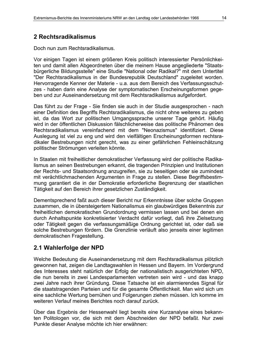 Seite 14 des Verfassungsschutzbericht 1966 Nordrhein-Westfalen