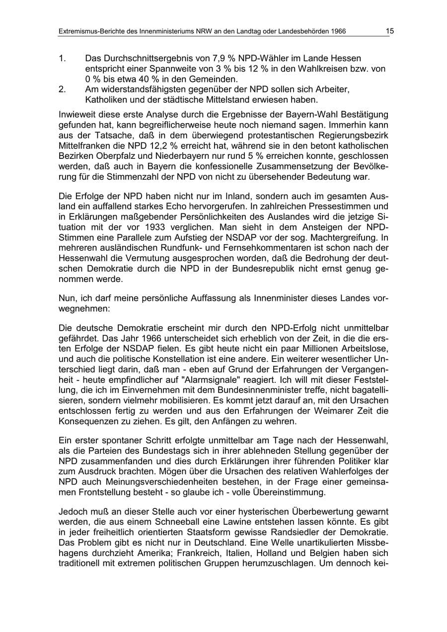 Seite 15 des Verfassungsschutzbericht 1966 Nordrhein-Westfalen